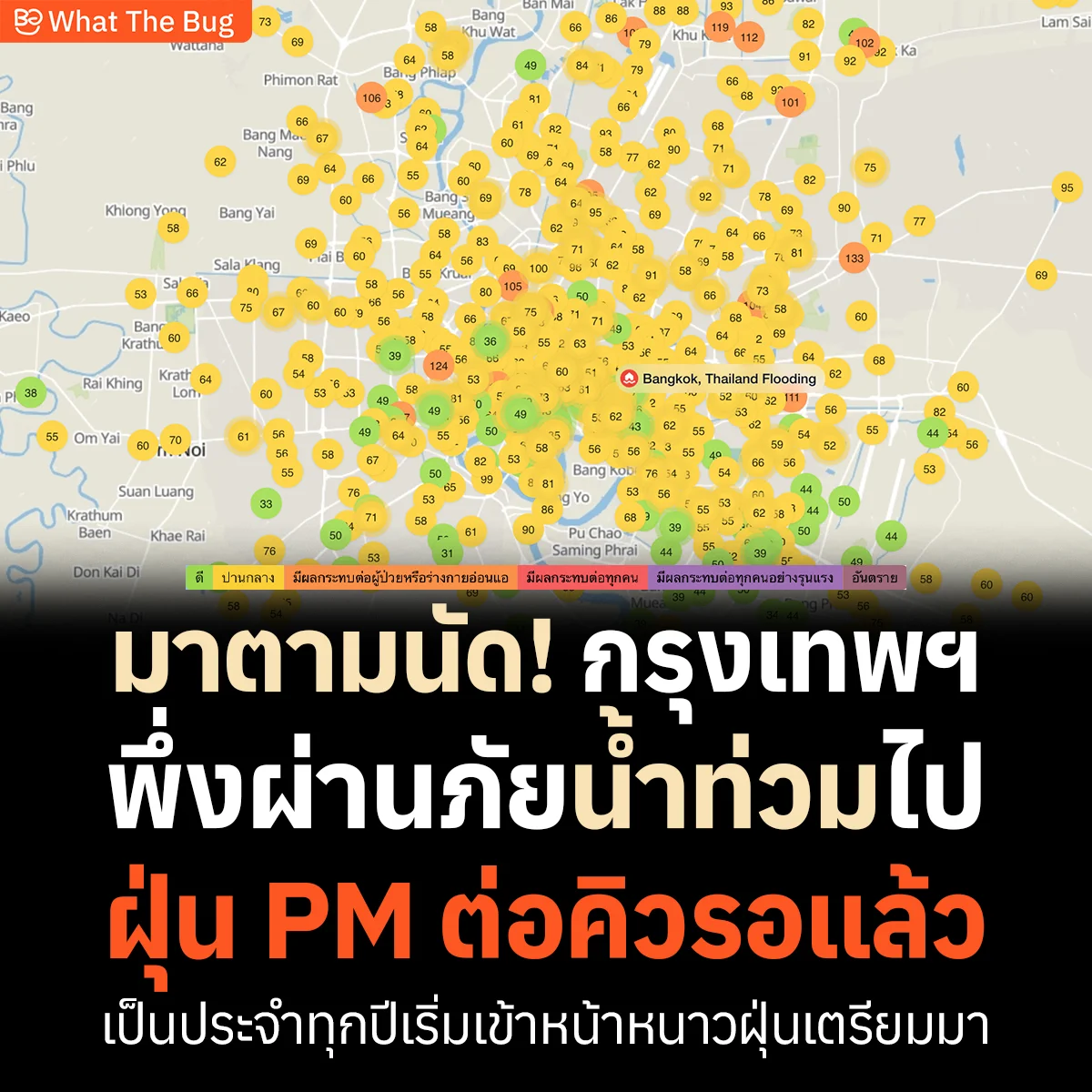 กทม. เผชิญวิกฤตซ้ำซ้อน หลังน้ำท่วมขังยังไม่คลี่คลาย ค่าฝุ่น PM2.5 เริ่มกลับมาพุ่งสูง